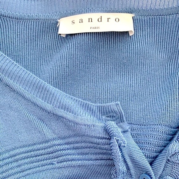 Sandro Barba ruffle trim cardigan in blue NWOT - Picture 5 of 8